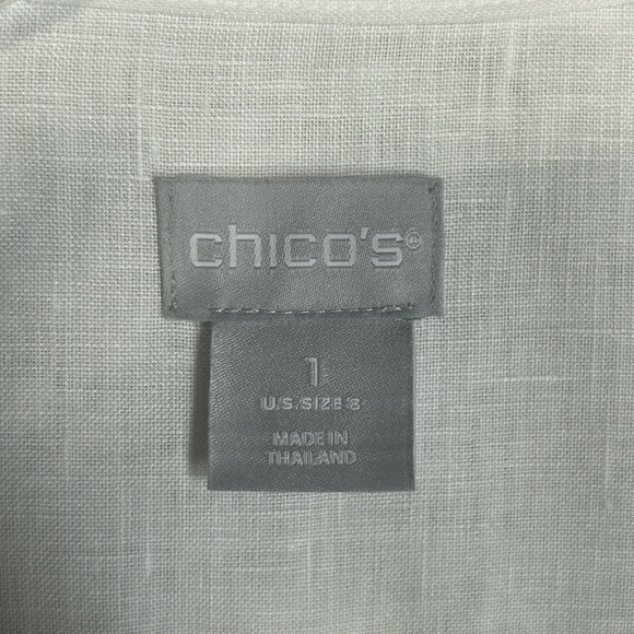 Chico’s No Iron 100% Linen Floral Shirt Button Up Watercolor Tropical Sz 1 Or 8 - Picture 2 of 9